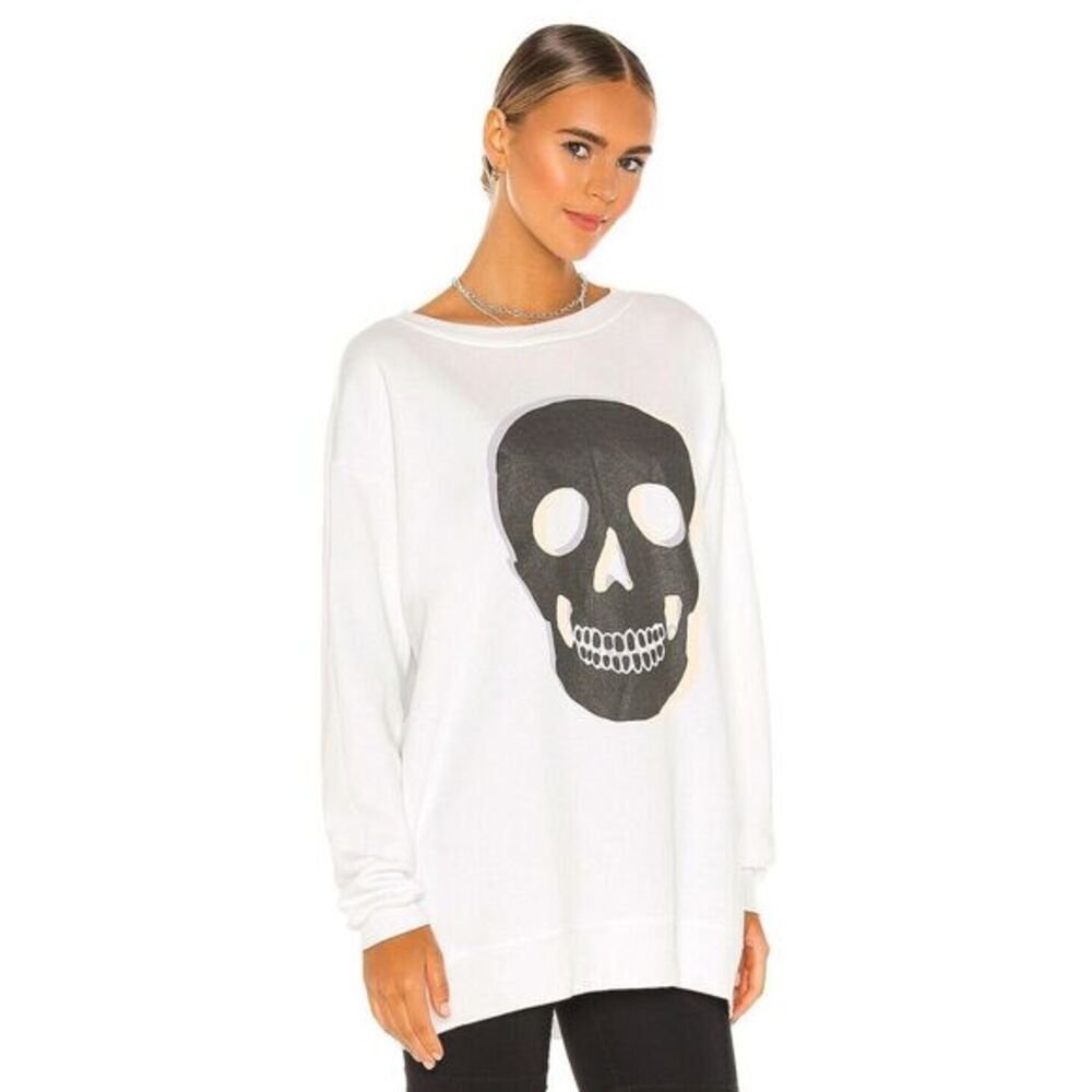 Wildfox Couture Oversized Sweatshirt Glow Skull Roadtrip White Long Sleeve Sz XL